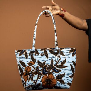 sac cabas wax motifs fleurs blanc orange