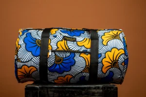 Sac de voyage en tissus wax africain bleu et jaune