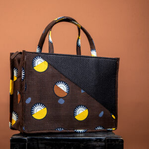 sac bi matière noir, marron et jaune.