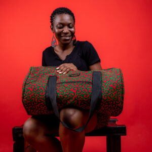 Sac de voyage polochon en Wax - Rouge et Vert