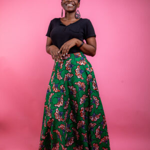 Jupe longue en wax rouge et vert